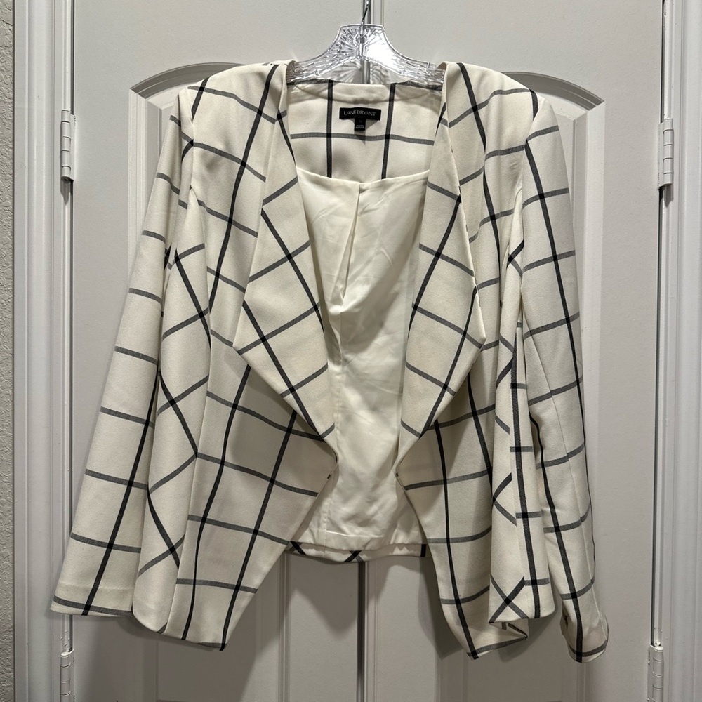 Lane Bryant cream and black plaid blazer